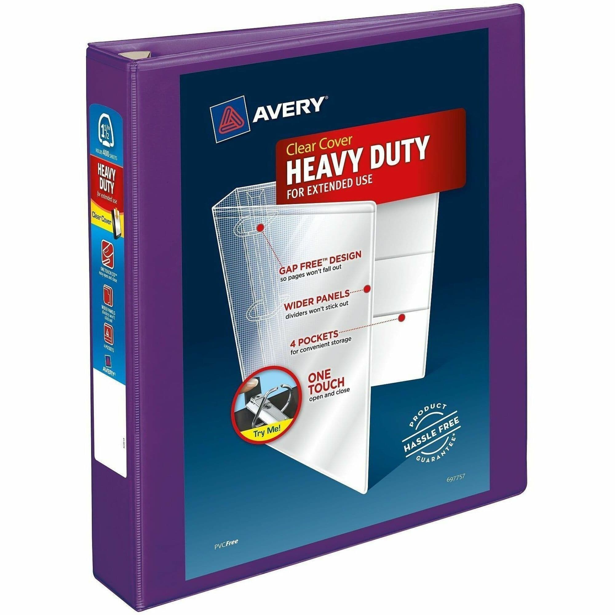 Avery® Binder Purple PP Heavy Duty 400 Sheet Capacity 4 Pocket Cover & Spine Overlays 1.5IN EZD Rings 1/Each