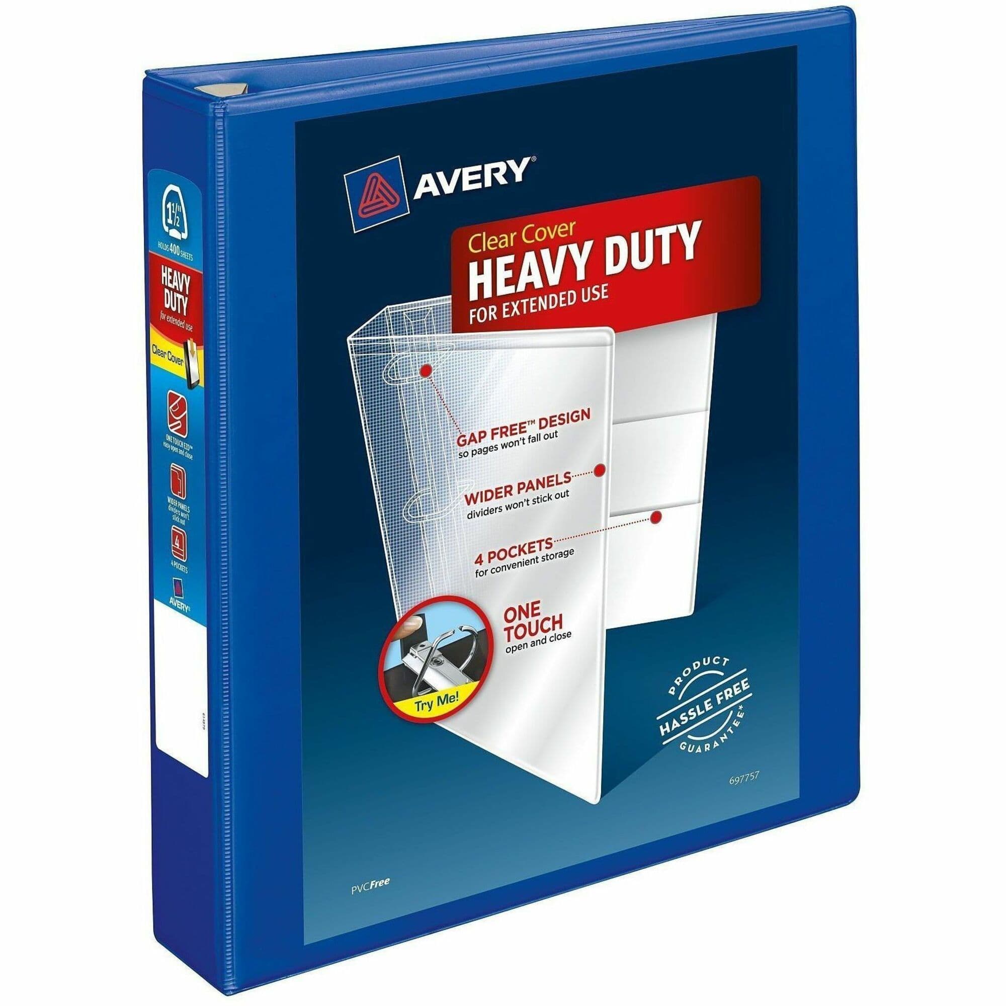 Avery® Binder Pacific Blue PP HD Clear Cover Locking One Touch 1.5IN EZD Rings Holds 400 Letter Size Sheets 1/Each