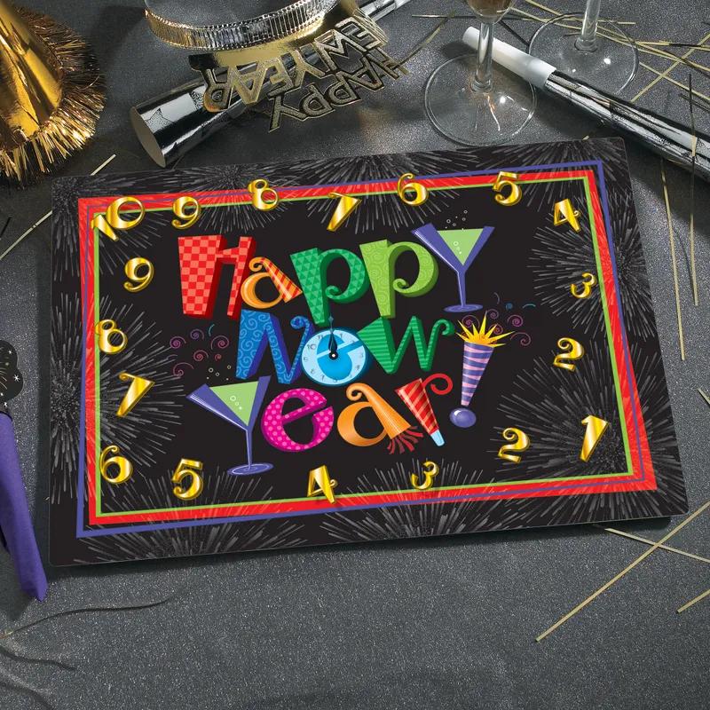 Dinner Napkins Black Purple Happy New Year Paper Combo 500/Case