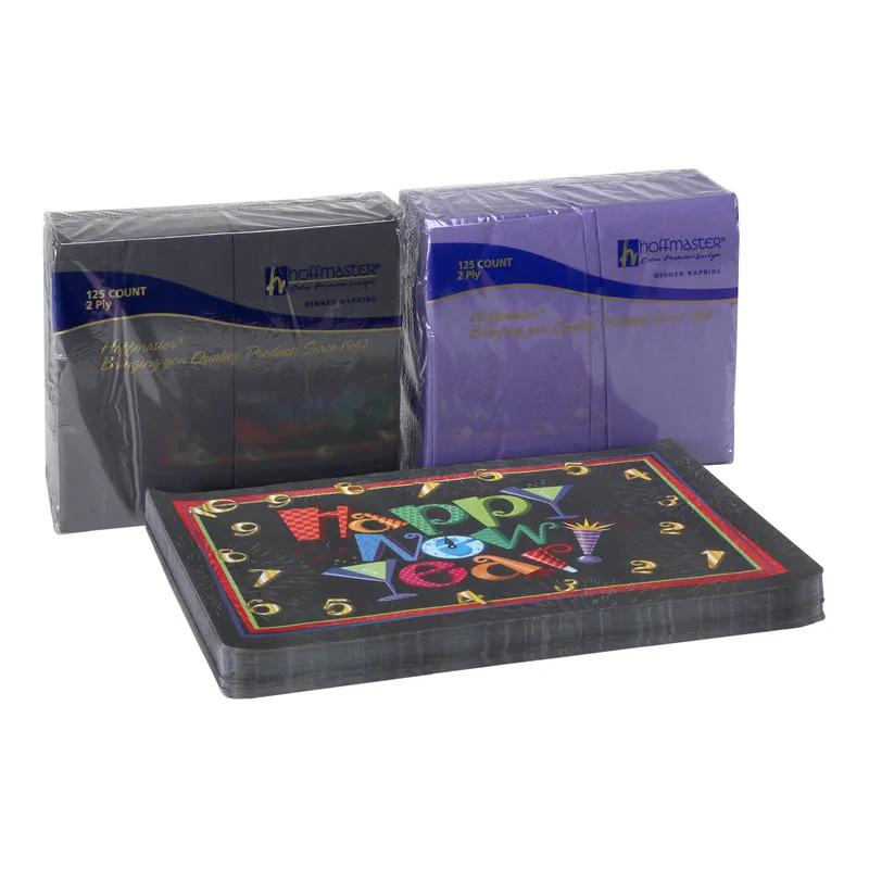 Dinner Napkins Black Purple Happy New Year Paper Combo 500/Case