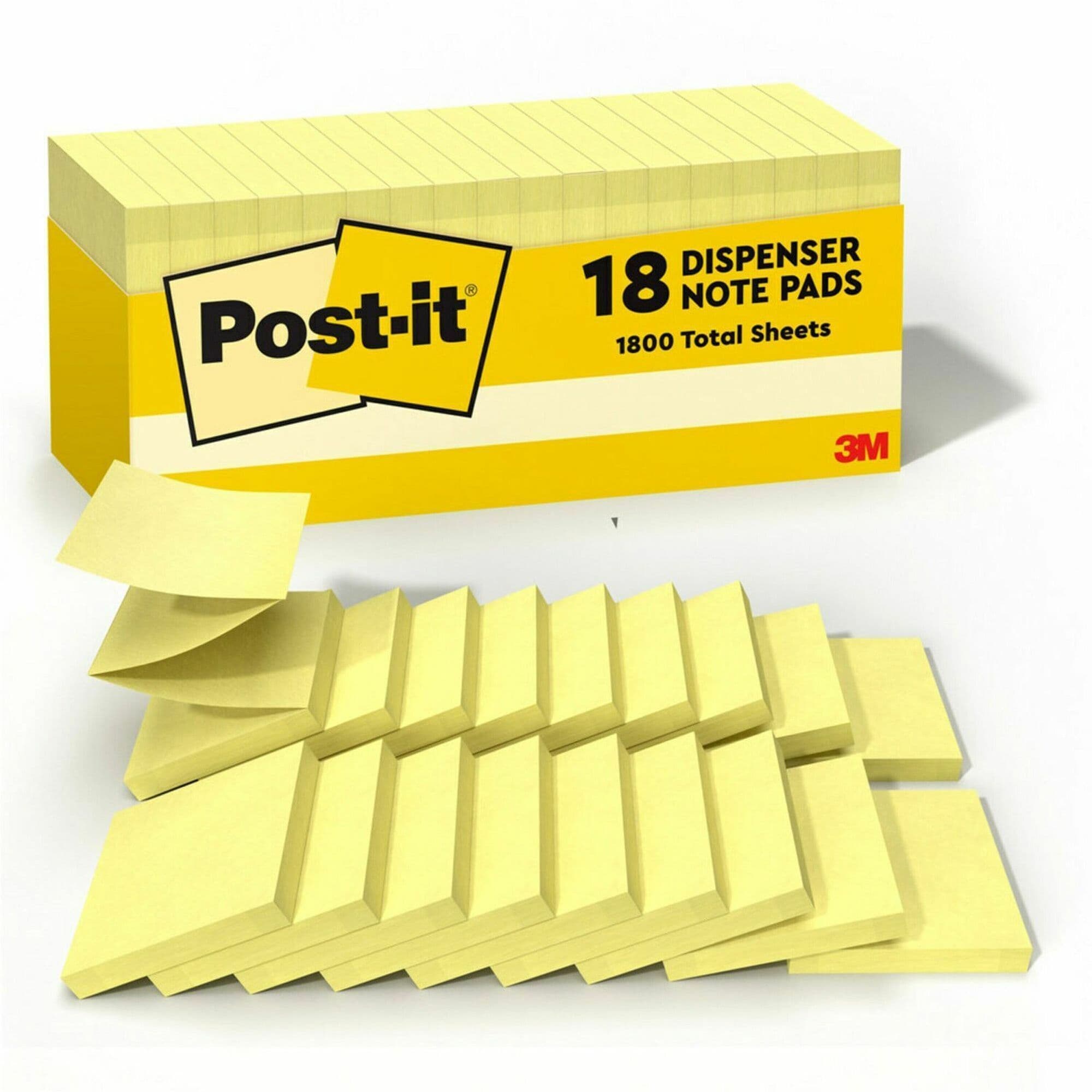 Post-it® Self-Stick Note Pad 3X3 IN Canary Paper Adhesive 90 Sheets/Pack 18 Packs/Case
