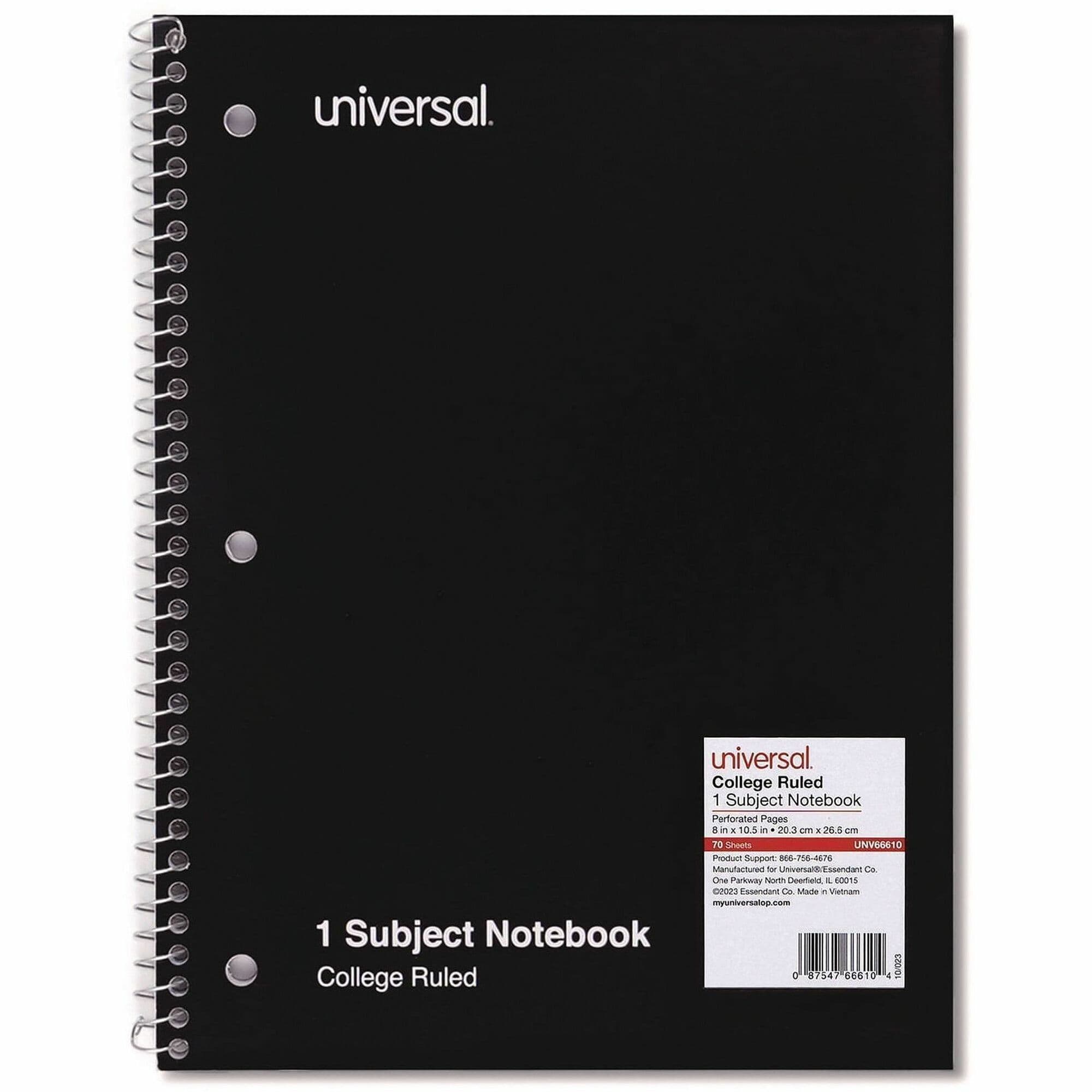 General Purpose Notebook 8X10.5 IN Black Paperboard Chipboard Spiral 3-Hole 1 Subject College Ruled 24 Count/Box