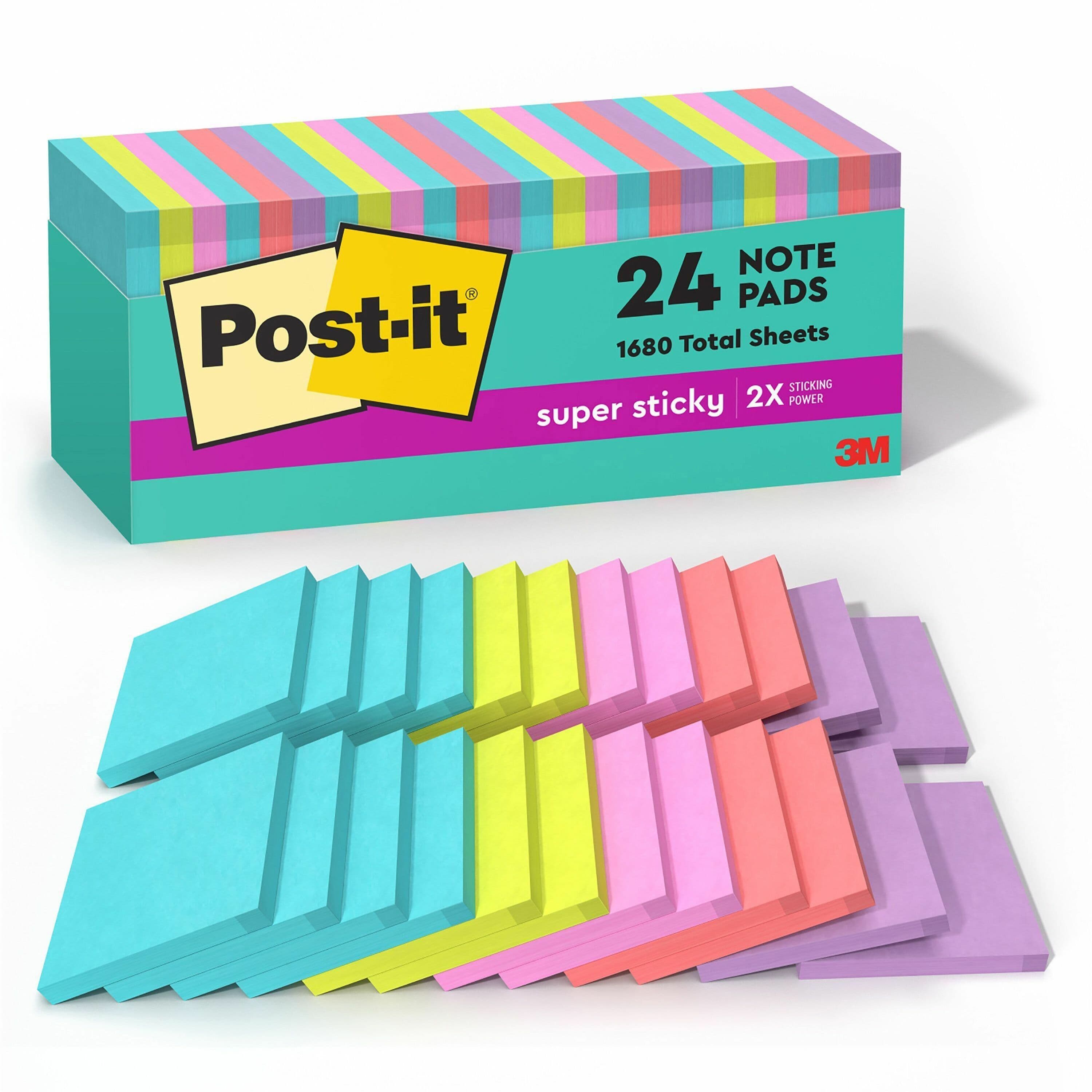 Post-it® Self-Stick Note Pad 3X3 IN Assorted Neon Paper Adhesive 24 Count/Pack