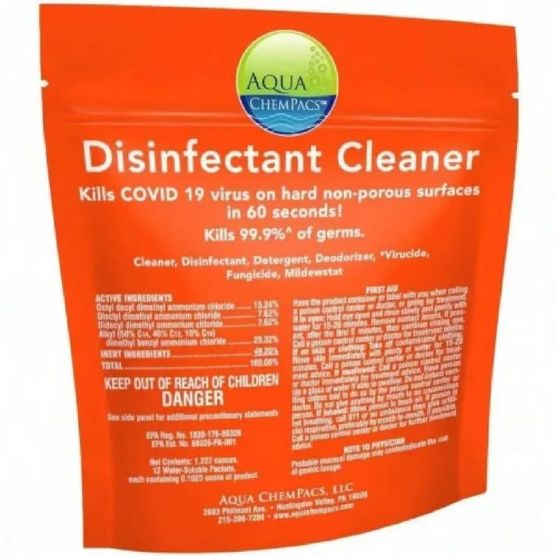 Aqua ChemPacs Disinfectant Cleaner 2.90 G 40 Count/Pack 12 Packs/Case