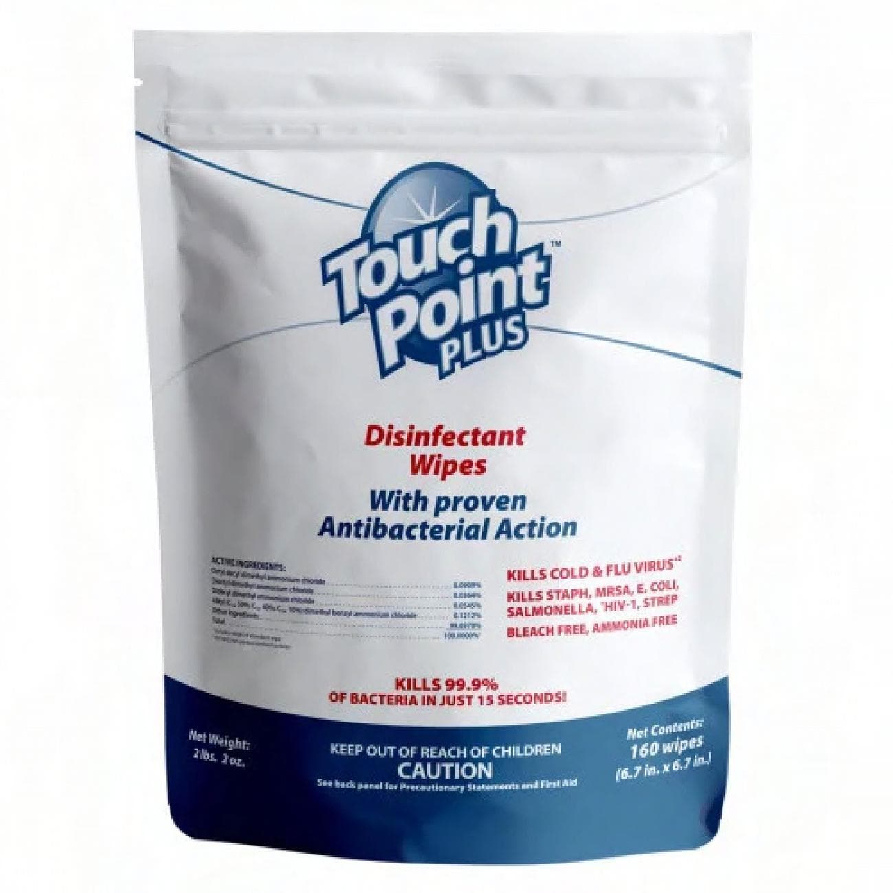 Touch Point® Plus Disinfectant 6.7X6.7 IN Textile Wipe 160 Count/Pack 6 Packs/Case