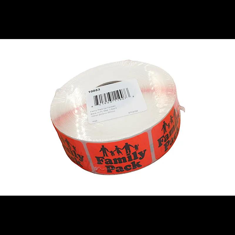 Family Pack Meat Label 1.5X2 IN Black Fluorescent Red With People 1000 Count/Roll 20 Rolls/Case 20000 Count/Case