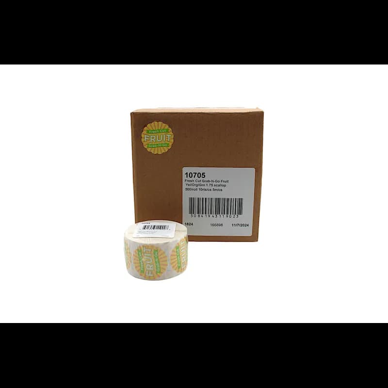 Fresh Cut Grab-N-Go Fruit Produce Label 1.75 IN Yellow Orange Green Scallop 500 Count/Roll 10 Rolls/Case 5000 Count/Case