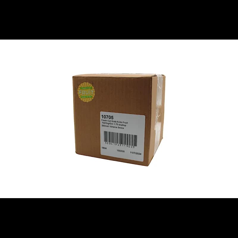 Fresh Cut Grab-N-Go Fruit Produce Label 1.75 IN Yellow Orange Green Scallop 500 Count/Roll 10 Rolls/Case 5000 Count/Case