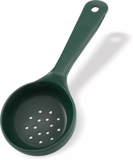 Carlisle Foodservice Products® Portion Spoon 3.30X8.24X1.30 IN 4 OZ Acetal Perforated Short Handle Flat Bottom 1/Each