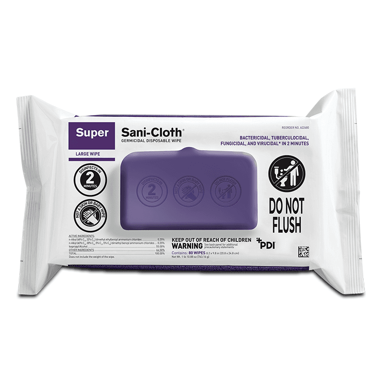 Super Sani-Cloth® Germicidal Wipe 2 Minute 80 Sheets/Pack 9 Packs/Case