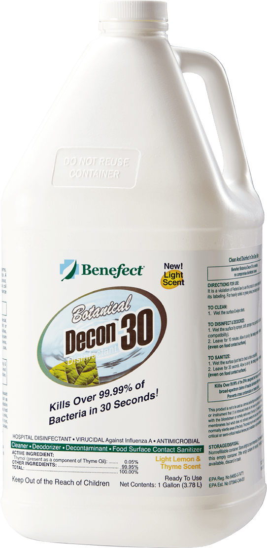Benefect Botanical Decon 30 Light Scent Cleaner Disinfectant Liquid RTU Concentrate Virucide Antimicrobial 4/Case