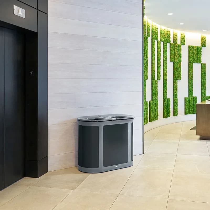 Enhance™ 2-Stream Trash Can 41.56X21.66X31.79 IN 46 GAL Umbra Gray Metal With Hinged Lid Dual Stream Pill 1/Each