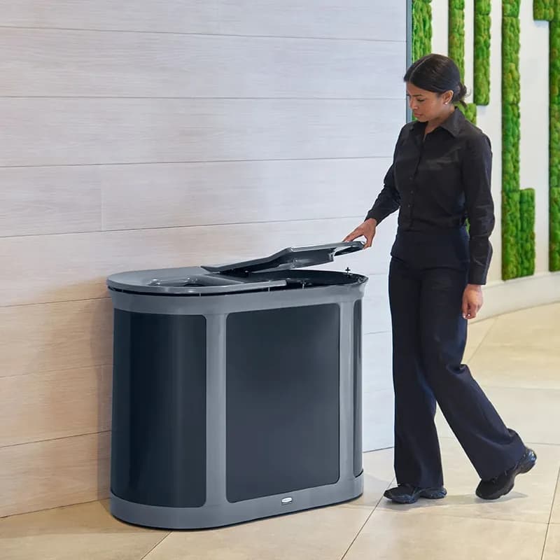 Enhance™ 2-Stream Trash Can 41.56X21.66X31.79 IN 46 GAL Umbra Gray Metal With Hinged Lid Dual Stream Pill 1/Each