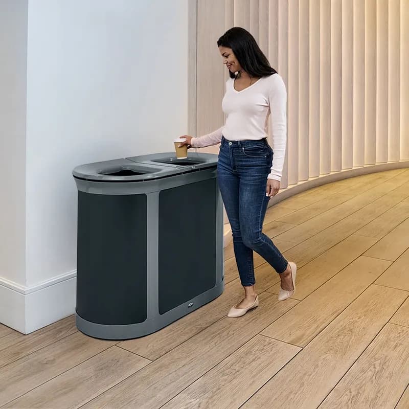 Enhance™ 2-Stream Trash Can 41.56X21.66X31.79 IN 46 GAL Umbra Gray Metal With Hinged Lid Dual Stream Pill 1/Each