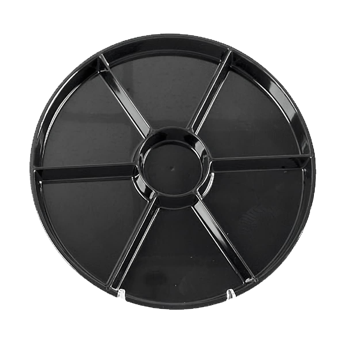 WNA CaterLine® Serving Tray Base 16 IN 6 Compartment PS Black Round 12/Case