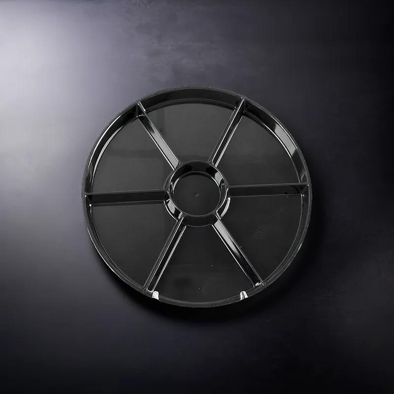 WNA CaterLine® Serving Tray Base 16 IN 6 Compartment PS Black Round 12/Case