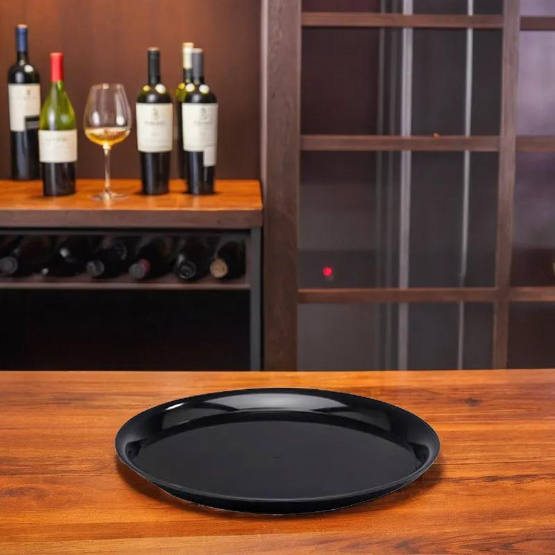 WNA CheckMate Serving Tray 16 IN PS Black Round 25/Case