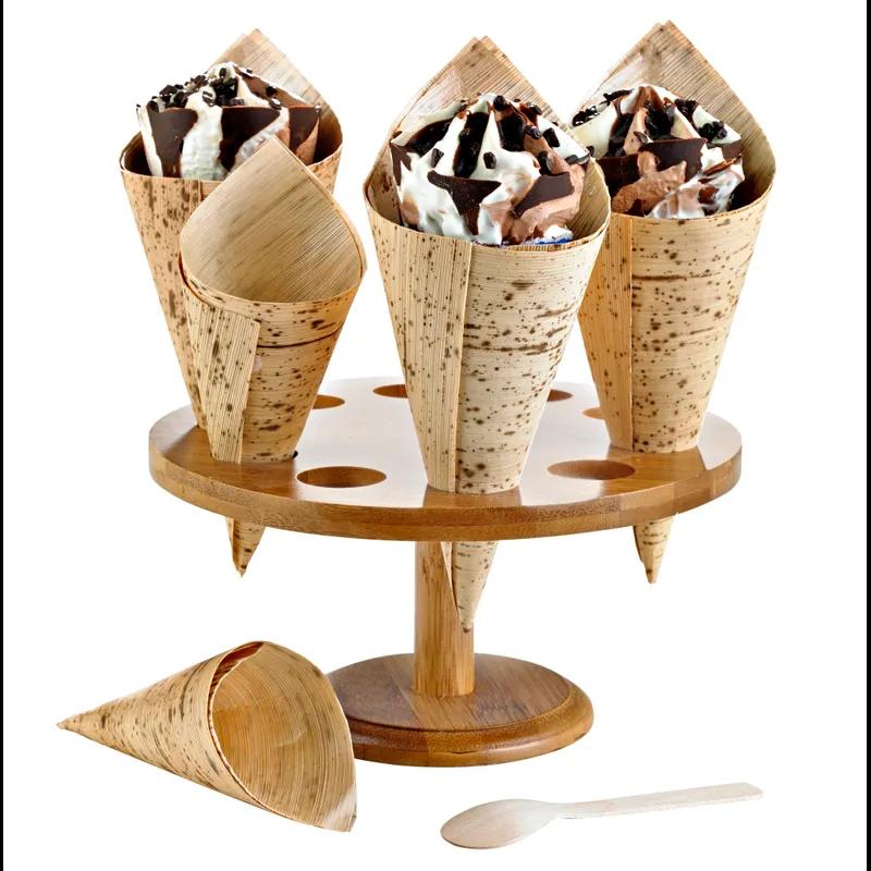 Cone & Temaki Display 4.3X7.1 IN 10 Compartment Bamboo Natural Round 2 Count/Case