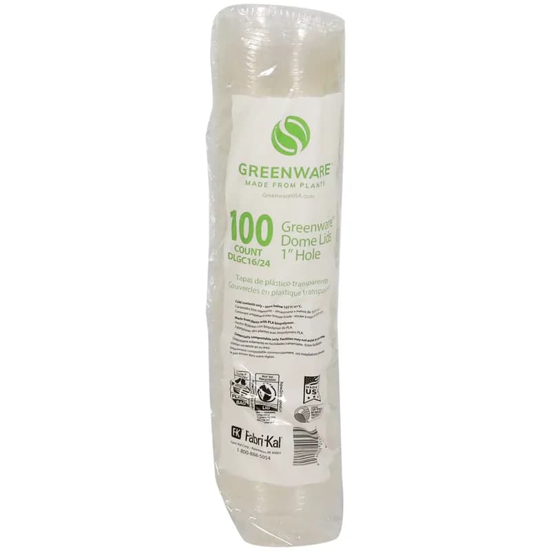 Greenware® Lid Dome 4X1.8 IN PLA Clear For 16-24 OZ Cold Cup With Hole 1000/Case