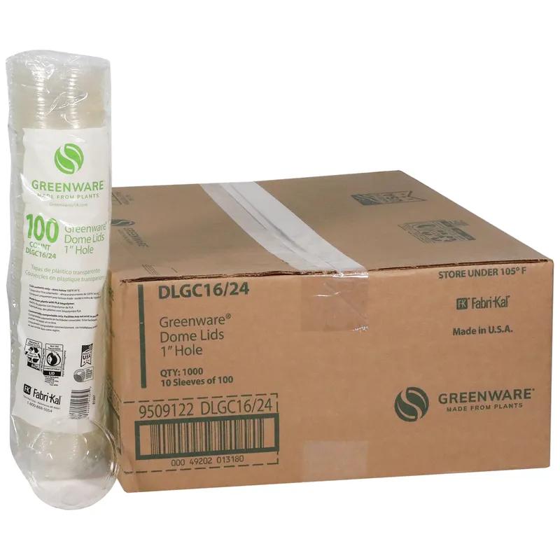 Greenware® Lid Dome 4X1.8 IN PLA Clear For 16-24 OZ Cold Cup With Hole 1000/Case