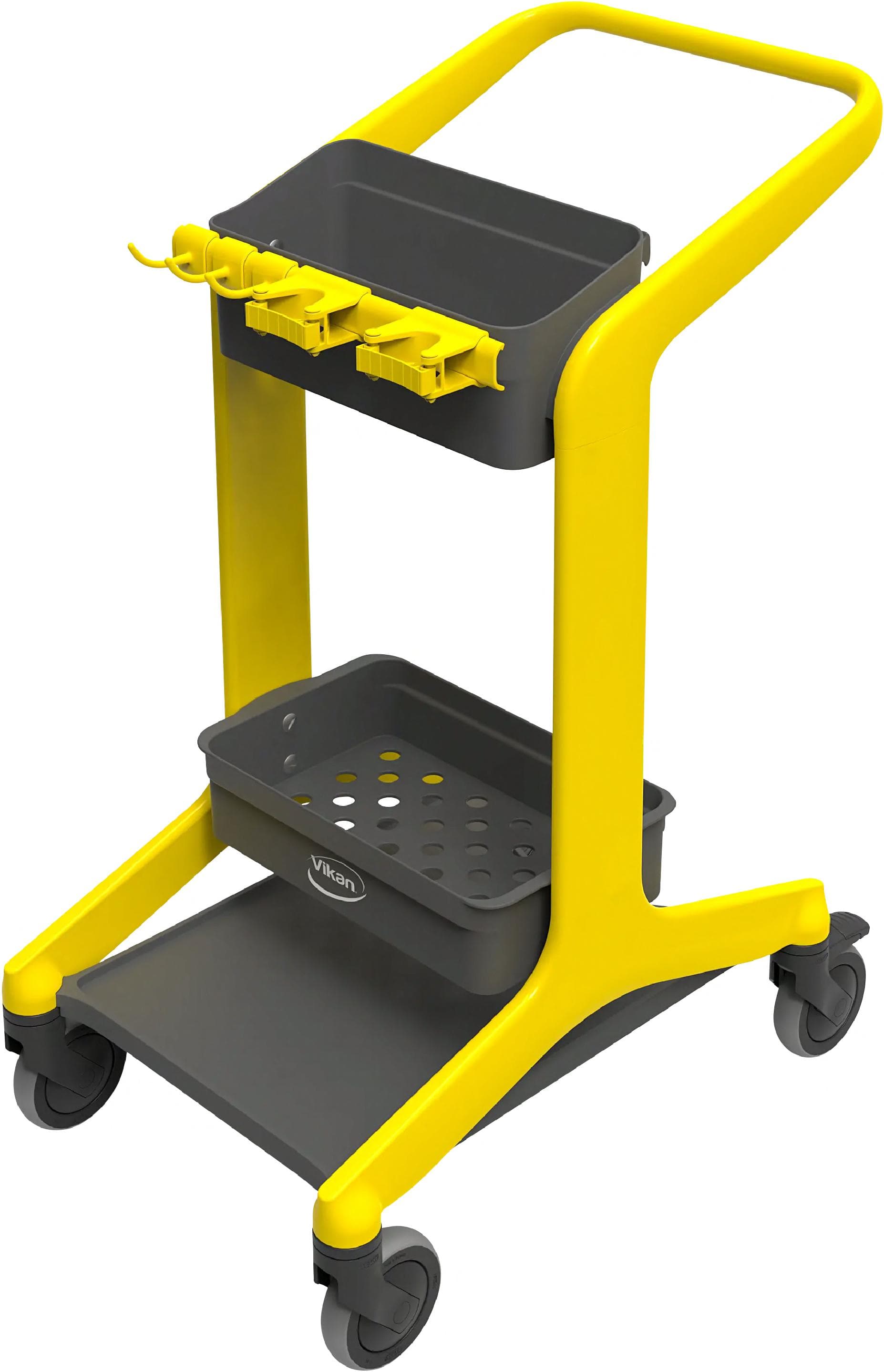 HyGo Cleaning Station 30.7X20.8X40.5 IN Yellow Black PP Stainless Steel TPE Rubber Unassembled Rear Locking Casters 1/Each