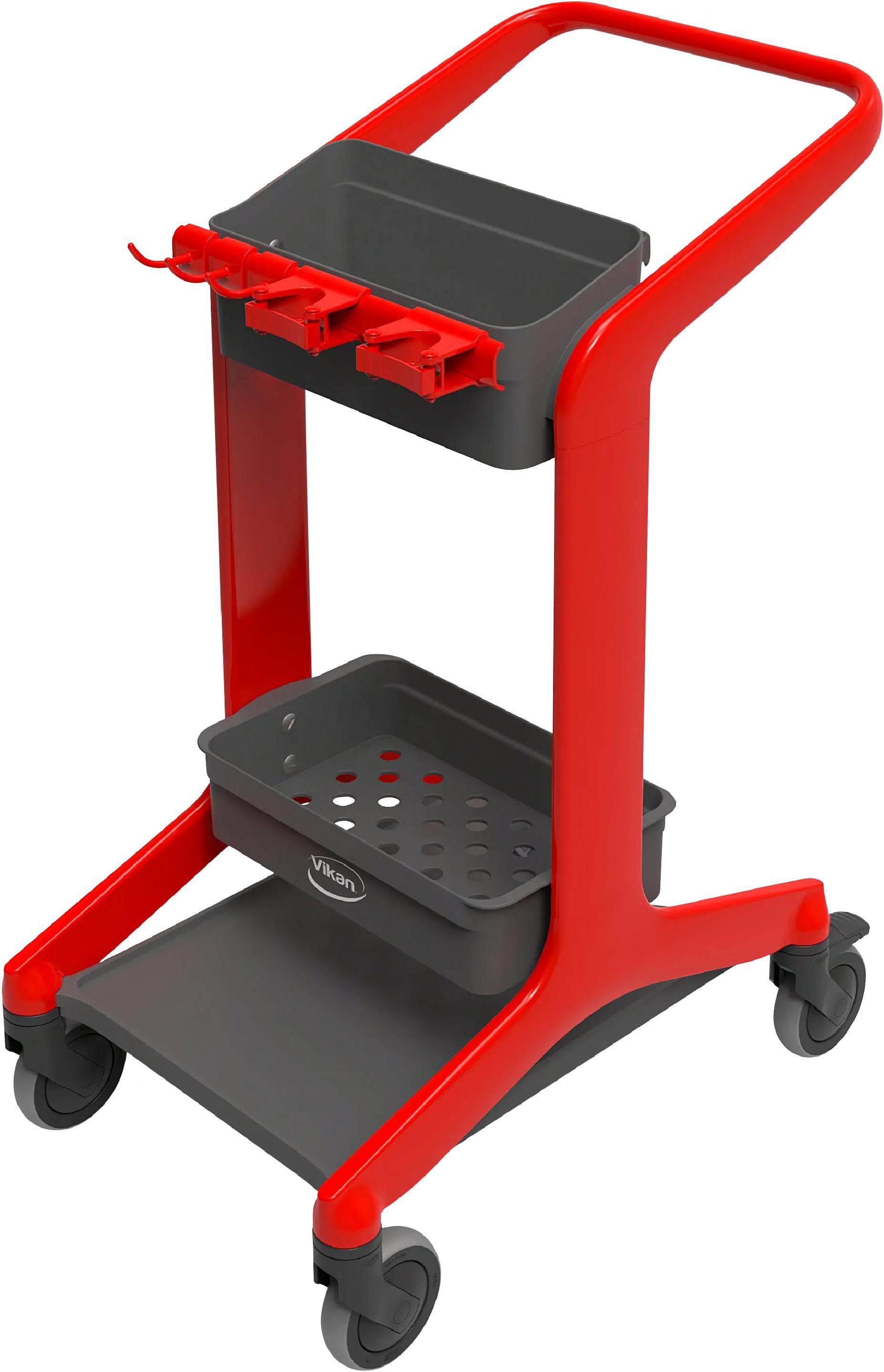 HyGo Cleaning Station 30.7X20.9X40.5 IN Red PP Stainless Steel TPE Rubber Unassembled Rear Locking Casters 1/Each