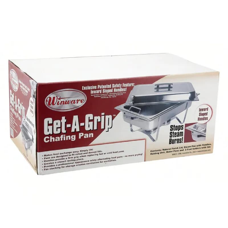 Get-A-Grip Chafer Full Size 8 QT Stainless Steel Rectangle Set With Lid Clips 1/Each