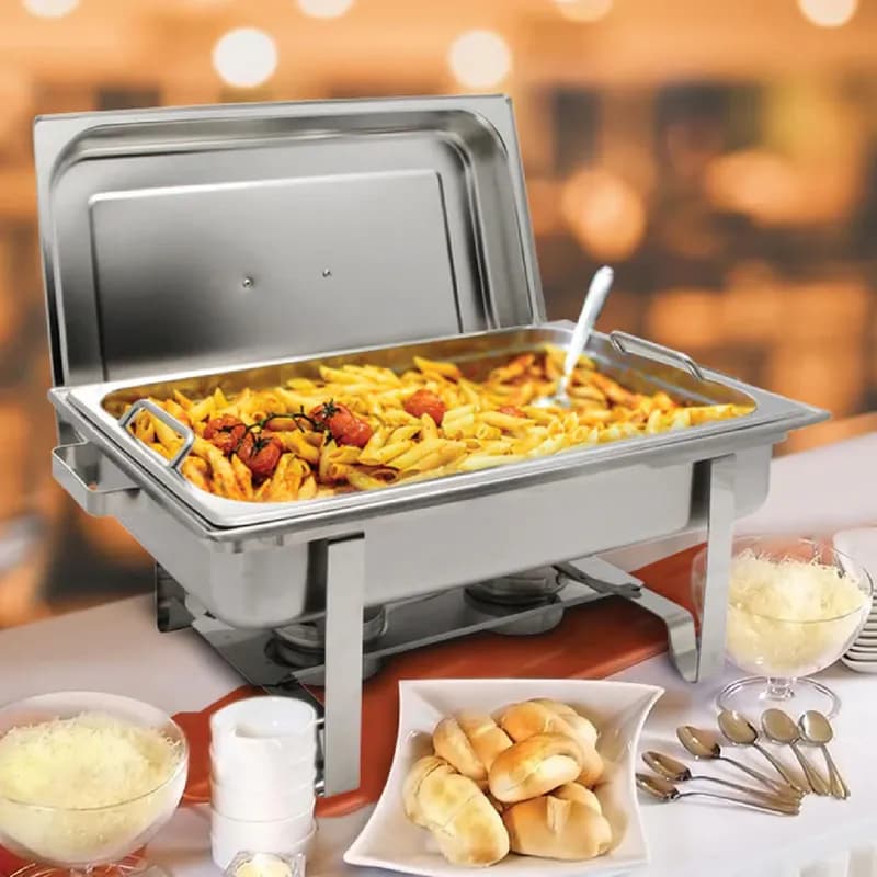 Get-A-Grip Chafer Full Size 8 QT Stainless Steel Rectangle Set With Lid Clips 1/Each