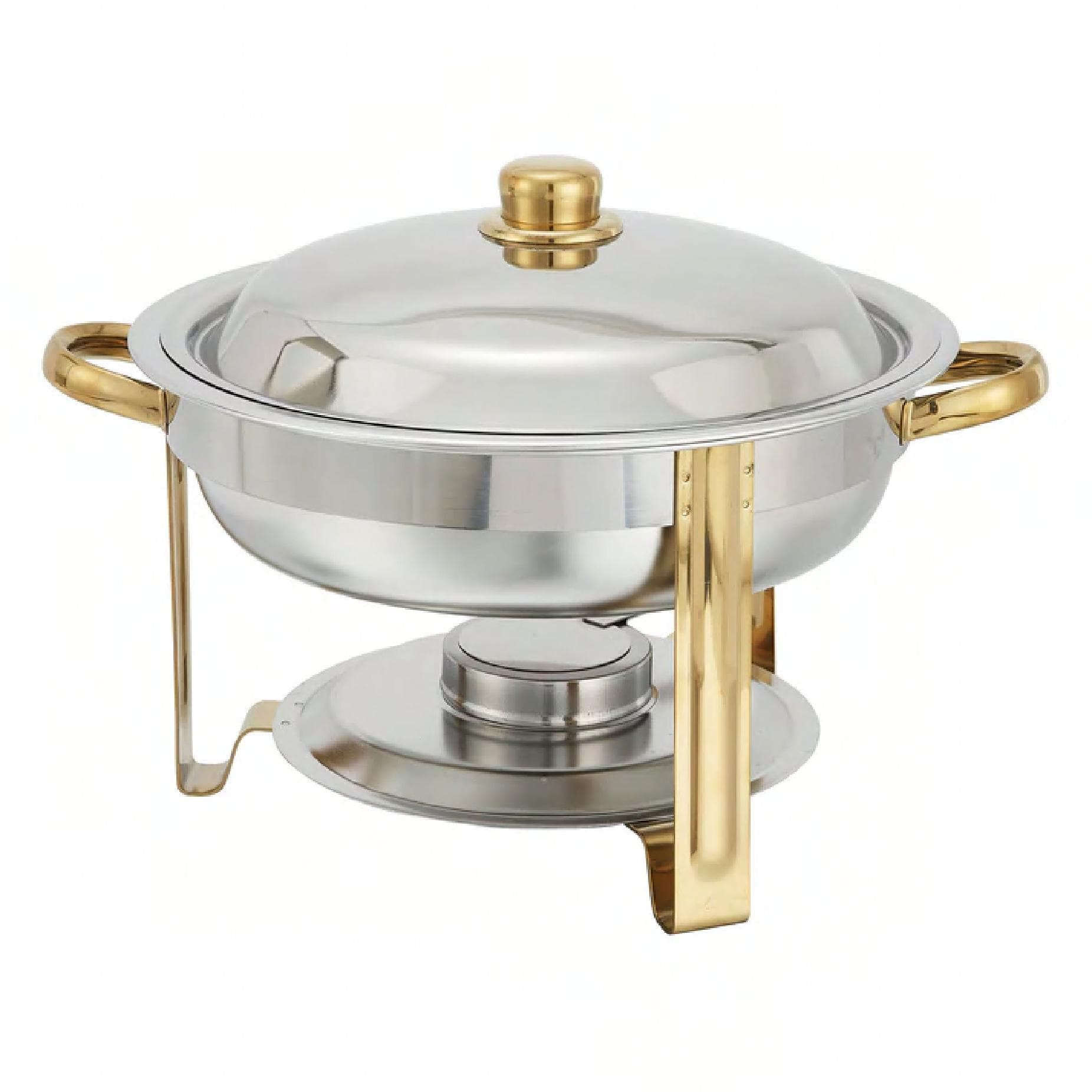 Malibu Collection Chafer 4 QT Stainless Steel Medium Weight Round With Gold Accents Two-Tone Mirror Finish 1/Each