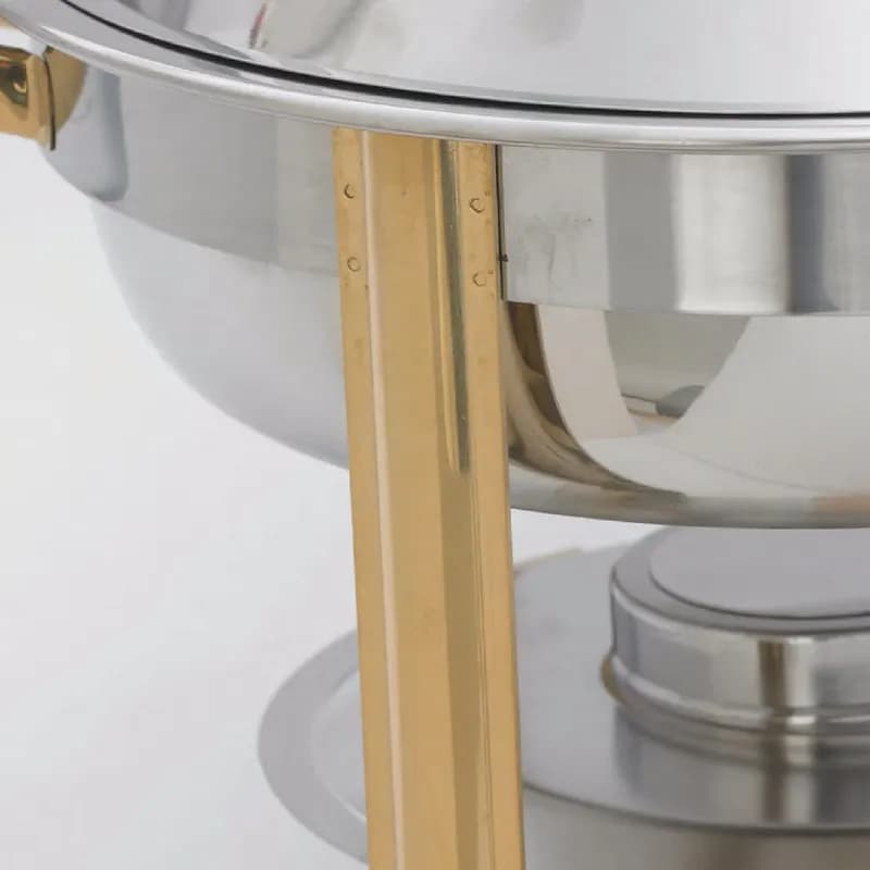 Malibu Collection Chafer 4 QT Stainless Steel Medium Weight Round With Gold Accents Two-Tone Mirror Finish 1/Each