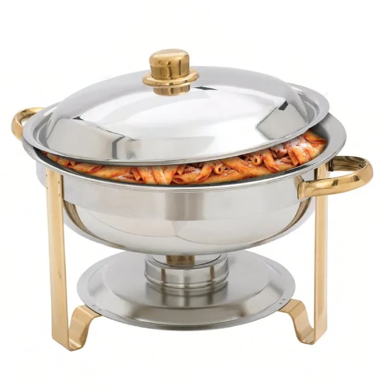 Malibu Collection Chafer 4 QT Stainless Steel Medium Weight Round With Gold Accents Two-Tone Mirror Finish 1/Each