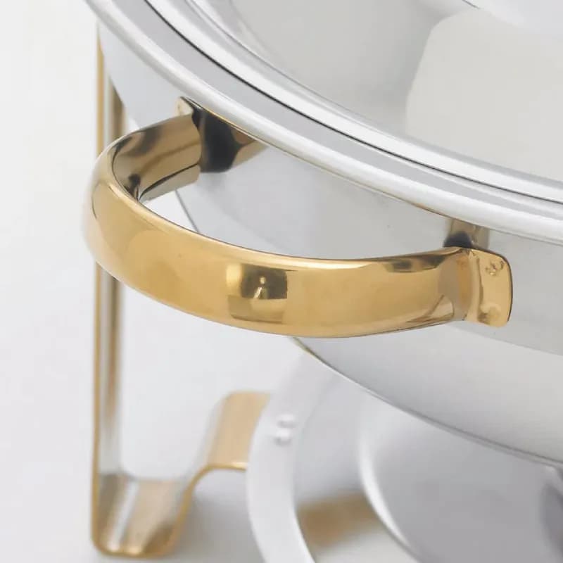 Malibu Collection Chafer 4 QT Stainless Steel Medium Weight Round With Gold Accents Two-Tone Mirror Finish 1/Each