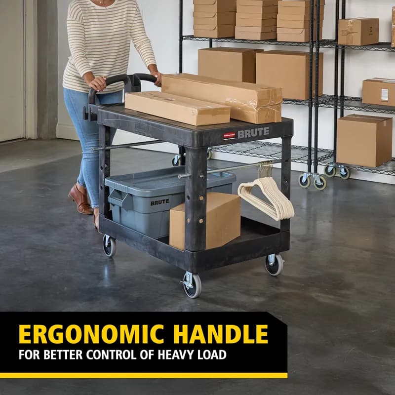 Brute® Utility Cart 44X24.75X38 IN 500 LB Black Ergonomic Handle Flat Shelf Medium 1/Each