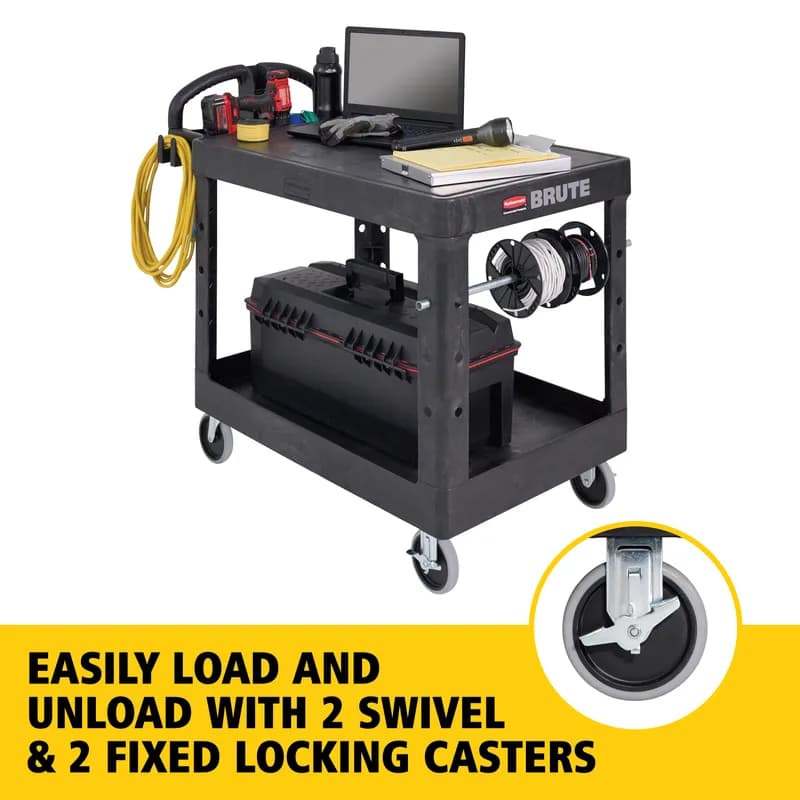 Brute® Utility Cart 44X24.75X38 IN 500 LB Black Ergonomic Handle Flat Shelf Medium 1/Each