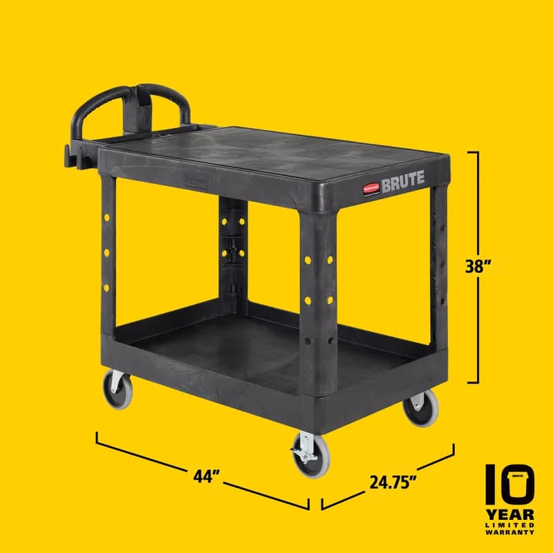 Brute® Utility Cart 44X24.75X38 IN 500 LB Black Ergonomic Handle Flat Shelf Medium 1/Each