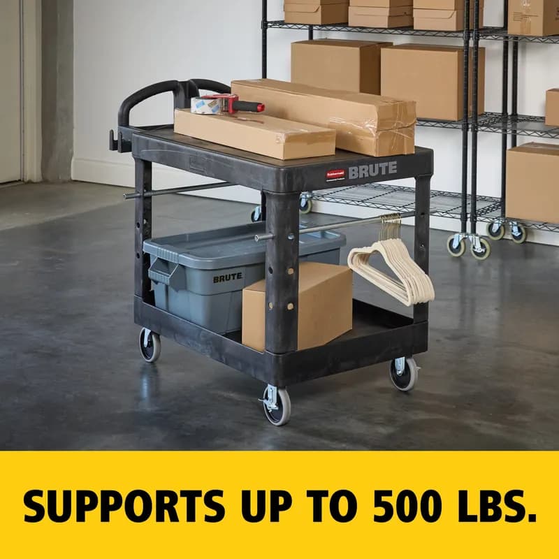 Brute® Utility Cart 44X24.75X38 IN 500 LB Black Ergonomic Handle Flat Shelf Medium 1/Each