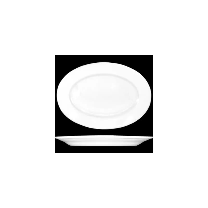 Dover™ Platter 13.38X9.5 IN Porcelain European White Oval Wide Rim Rolled Edge 12/Case