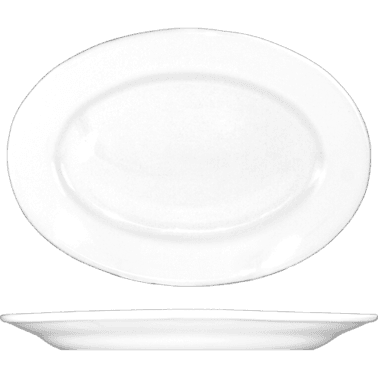 Dover™ Platter 13.38X9.5 IN Porcelain European White Oval Wide Rim Rolled Edge 12/Case