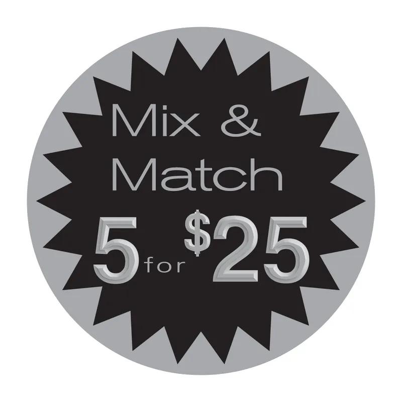 Pick 5 Mix or Match $25 Label 2.375 IN Gray Black Circle 500/Roll