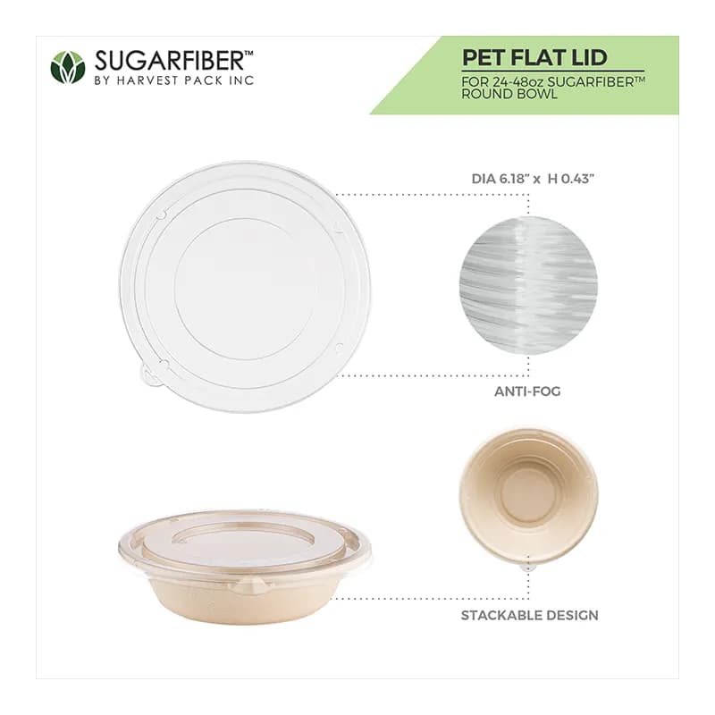 Lid Flat 6.25 IN PET Clear Round For 16 OZ Bowl 500/Case