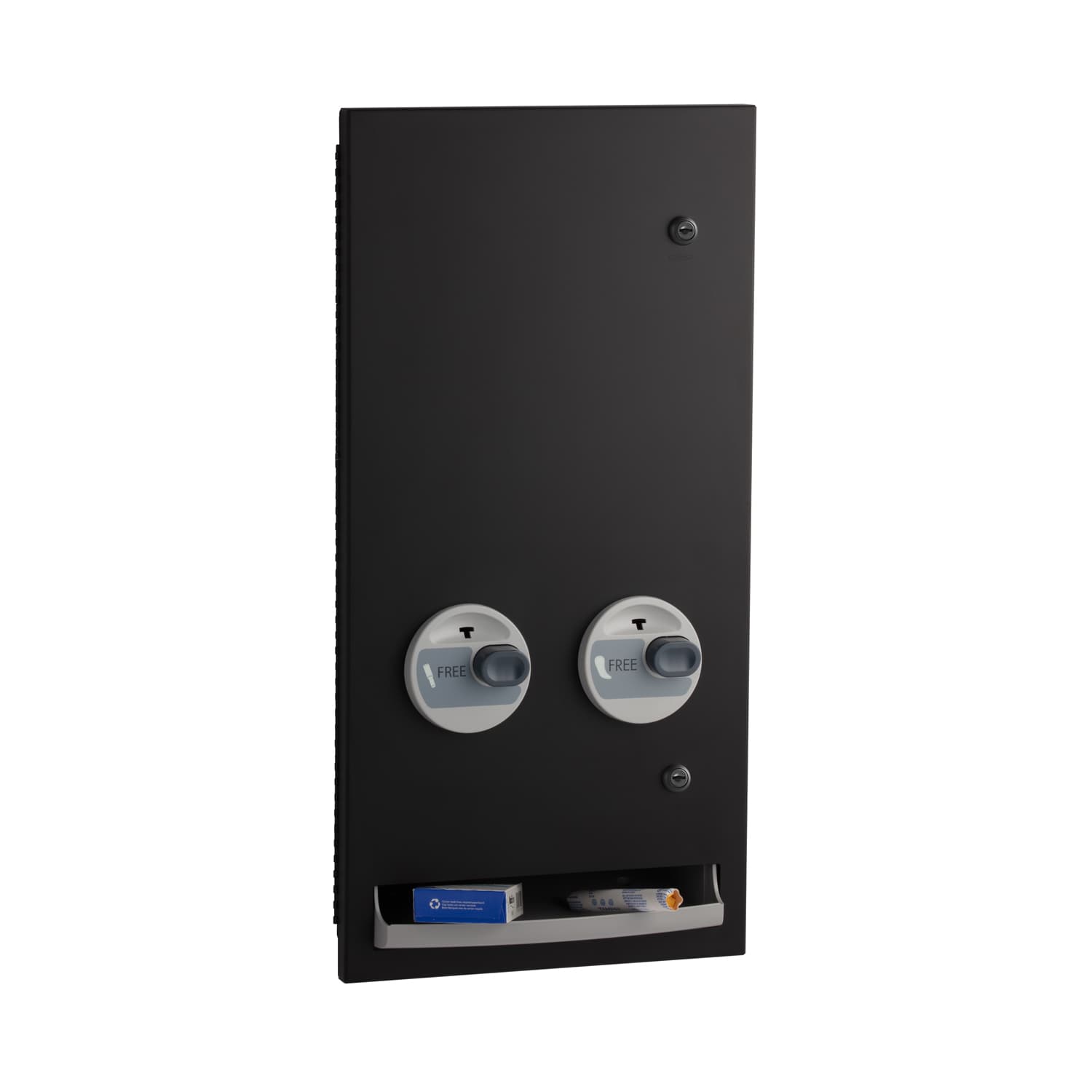 Tampon & Pad Dispenser Matte Black Stainless Steel Recessed Push Button Free Vend 1/Each
