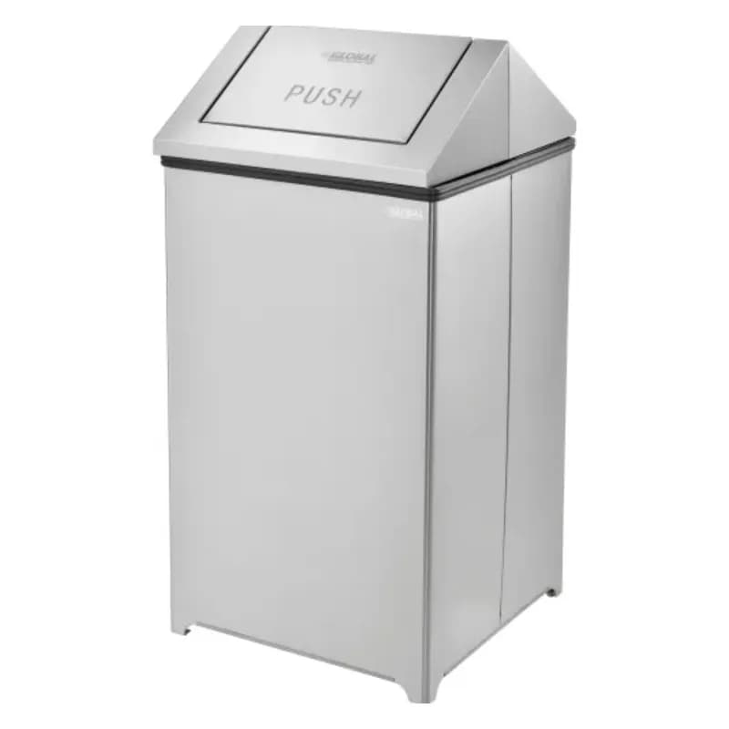 Global Industrial™ Trash Can 19X19X37.5 IN 40 GAL Silver Square Stainless Steel Swing Top 1/Each