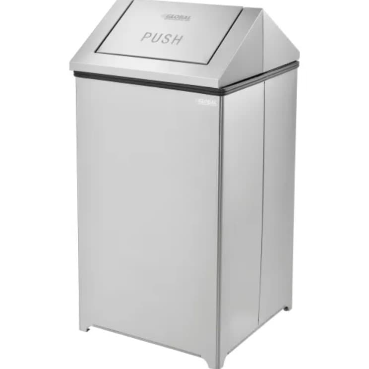 Global Industrial™ Trash Can 19X19X37.5 IN 40 GAL Silver Square Stainless Steel Swing Top 1/Each