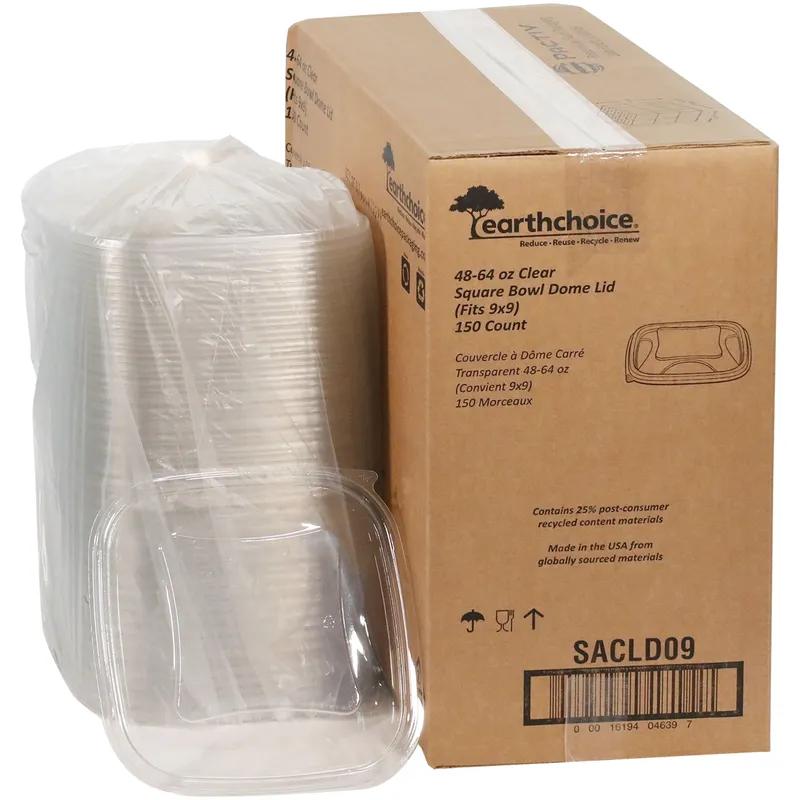 Lid Dome 9X9X0.8125 IN RPET Clear Square For 48-64 OZ Bowl 150 Count/Case