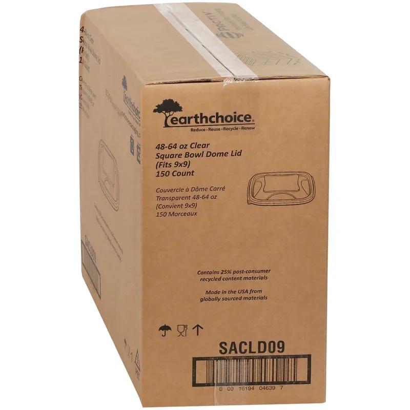 Lid Dome 9X9X0.8125 IN RPET Clear Square For 48-64 OZ Bowl 150 Count/Case