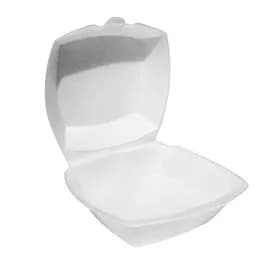 Take-Out Container Hinged With Dome Lid 6X6X3 IN Polystyrene Foam White Square 500/Case
