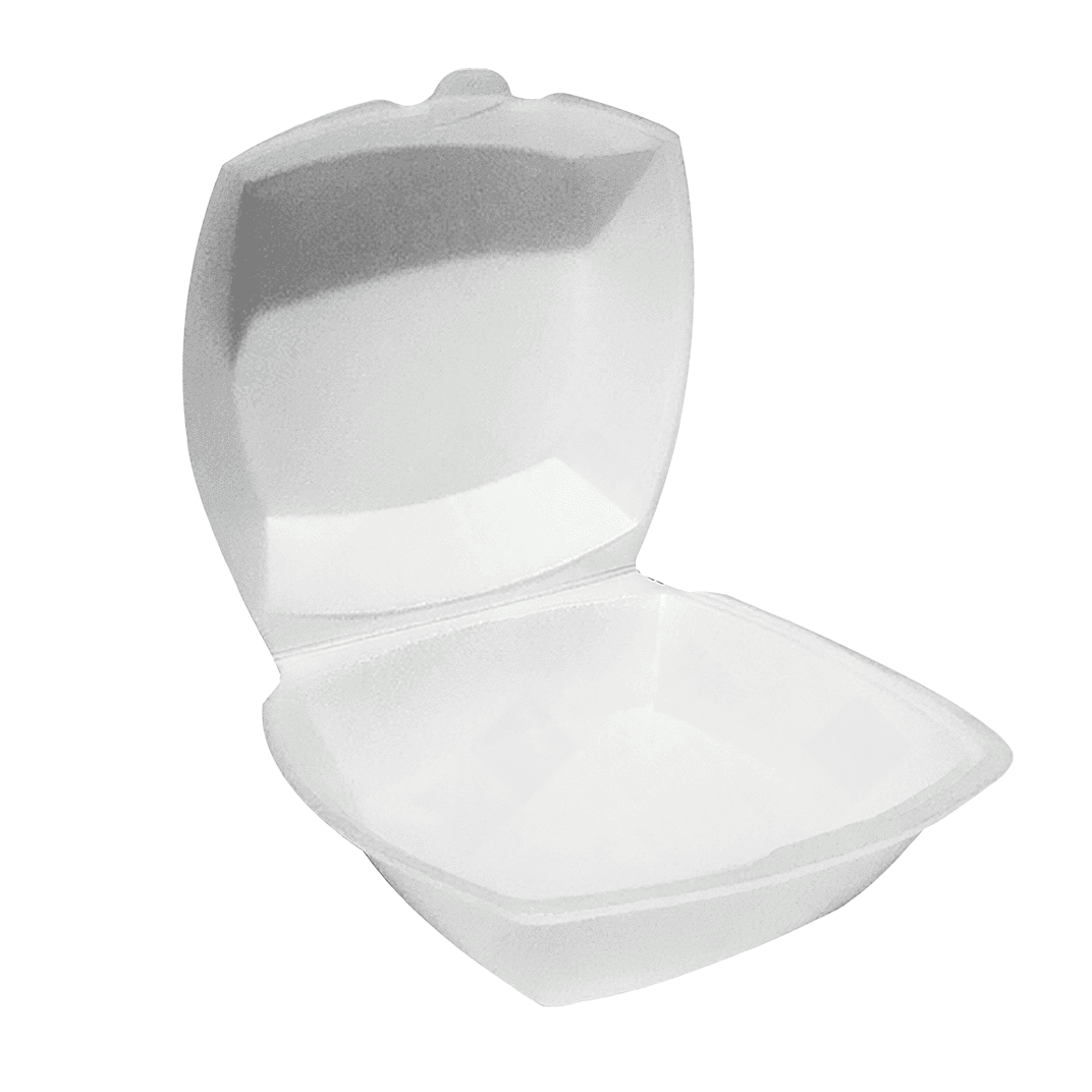 Take-Out Container Hinged With Dome Lid 6X6X3 IN Polystyrene Foam White Square 500/Case