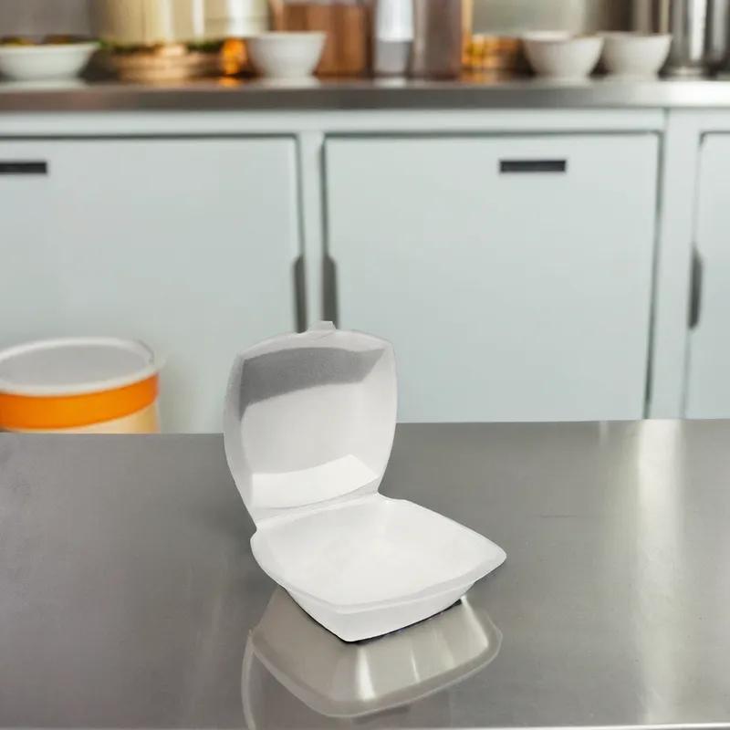 Take-Out Container Hinged With Dome Lid 6X6X3 IN Polystyrene Foam White Square 500/Case