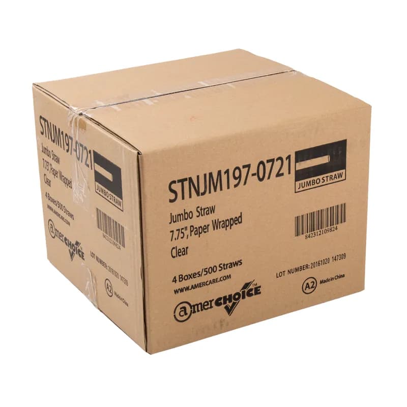 Jumbo Straw 0.22X7.75 IN Plastic Clear Paper Wrapped 2000/Case