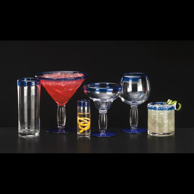 Aruba Beverage Glass 16 FLOZ Glass Blue Rim 12/Case